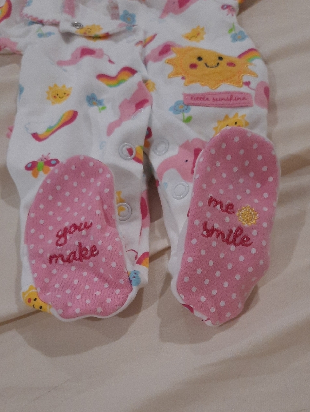 Carter's White Pink Rainbow & Sun Footed One-Piece - Picture 4 of 4